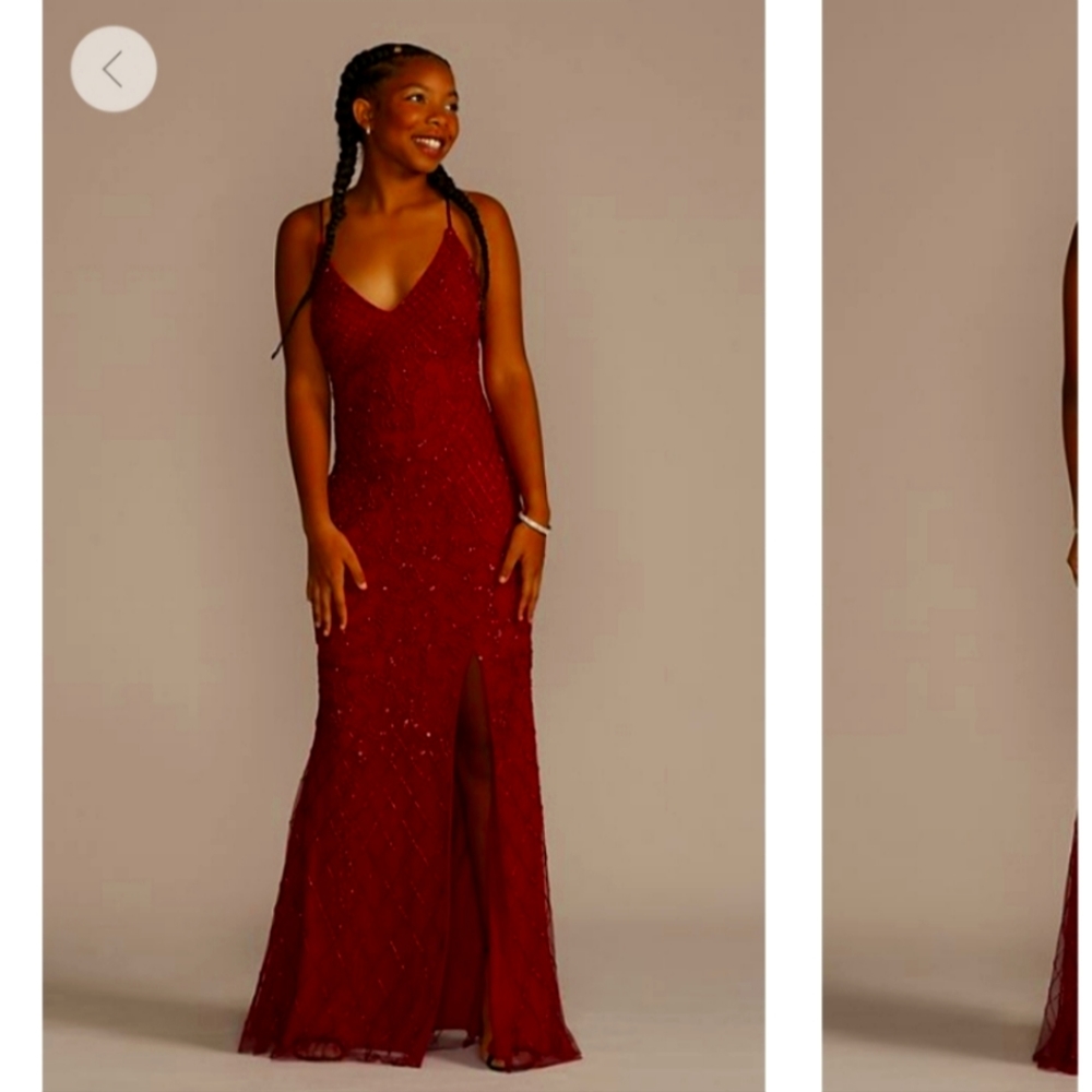 Jules and Cleo Beaded Sequin Mermaid Sheath Dress Red Juniors 8